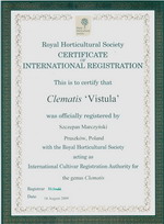 ph clematis Vistula registration certificate 2009 small